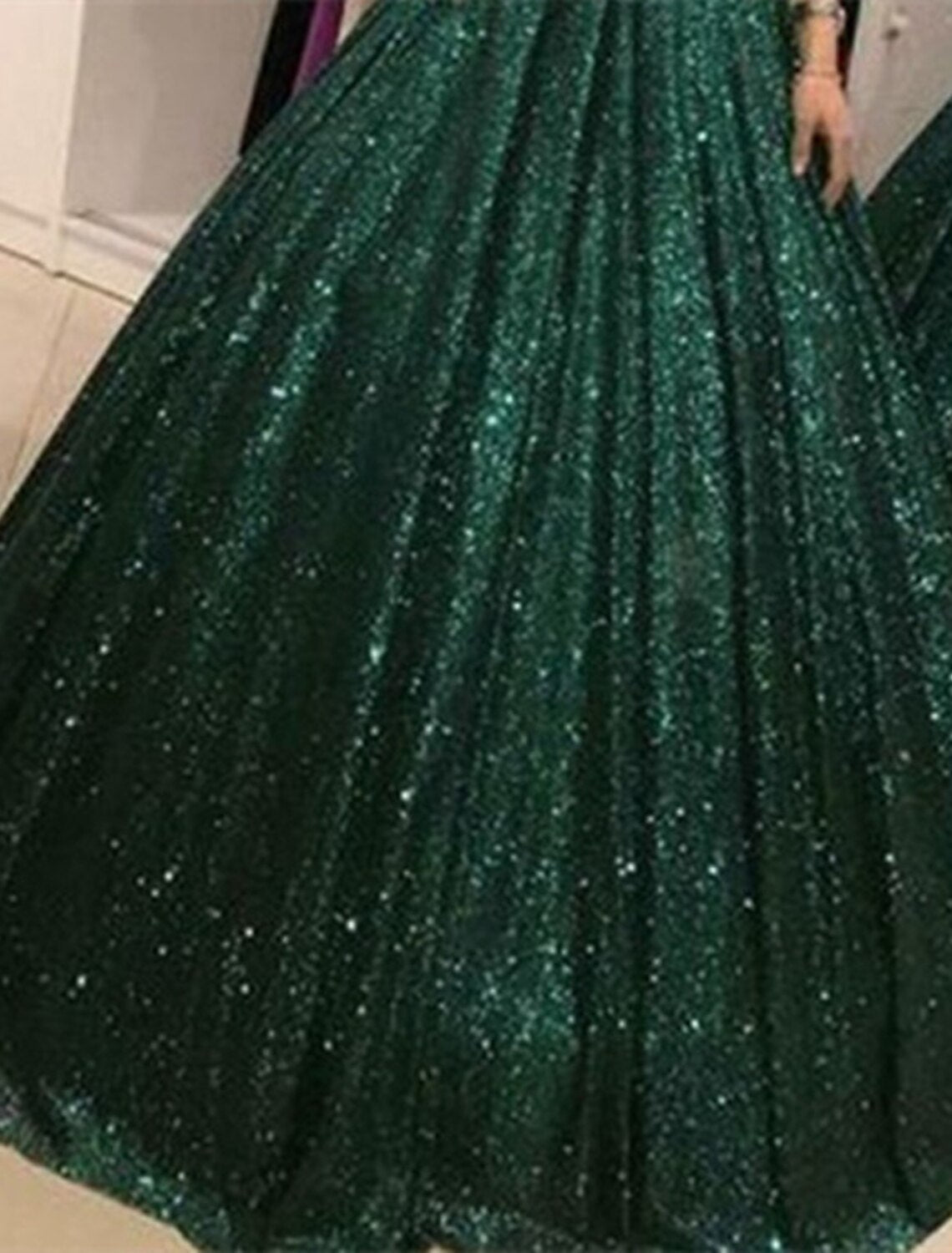 Ball Gown Prom Dresses Glittering Dress Wedding Party Birthday Floor Length Sleeveless V Neck Tulle with Sequin