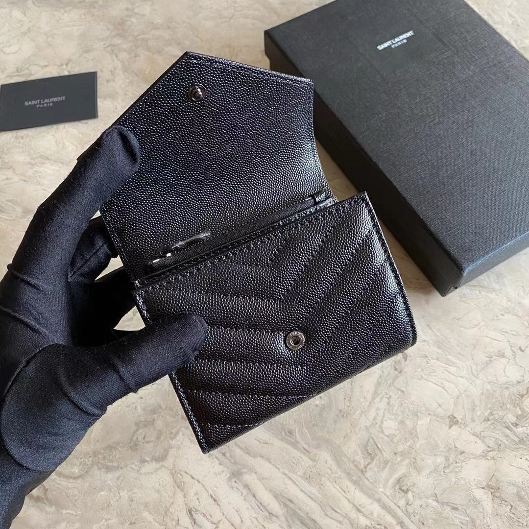 Saint Laurent Women’s Cassandre Matelasse Small Envelope Wallet in Grain De Poudre Embossed