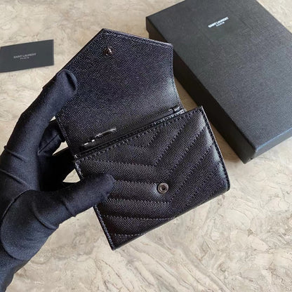 Saint Laurent Women’s Cassandre Matelasse Small Envelope Wallet in Grain De Poudre Embossed