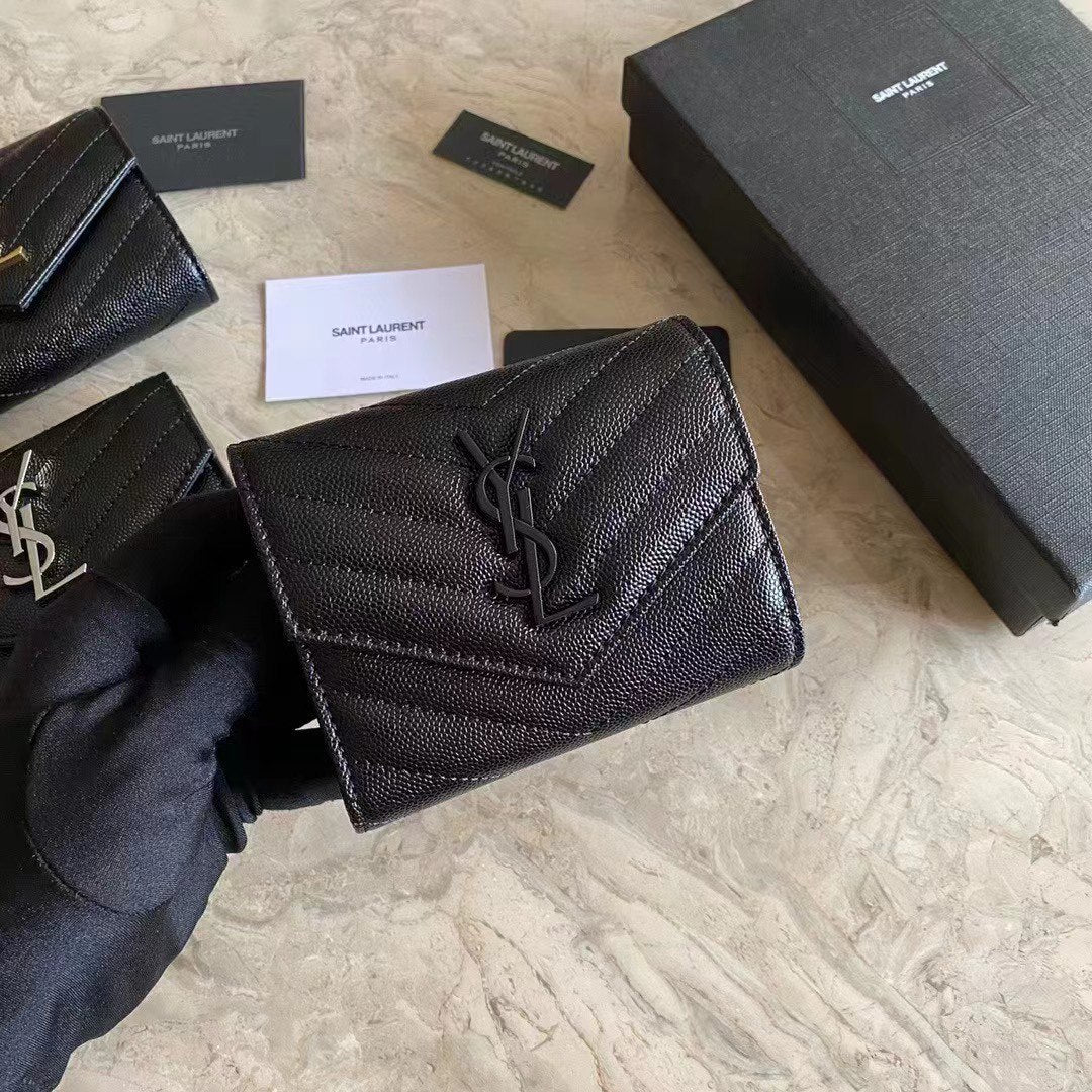 Saint Laurent Women’s Cassandre Matelasse Small Envelope Wallet in Grain De Poudre Embossed