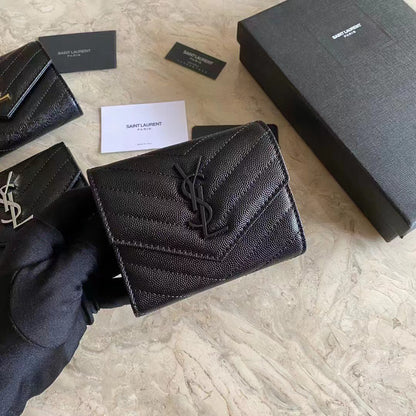 Saint Laurent Women’s Cassandre Matelasse Small Envelope Wallet in Grain De Poudre Embossed