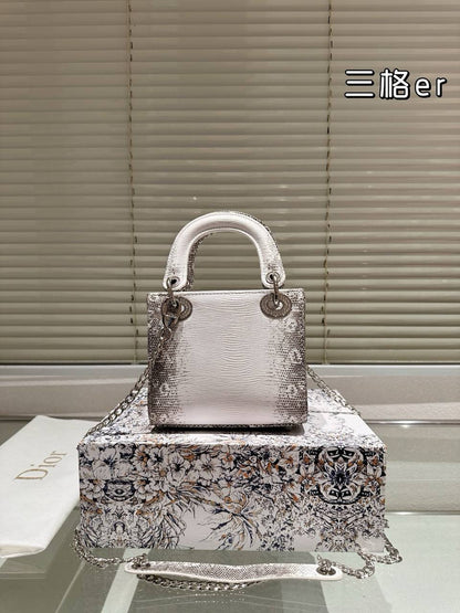 DIOR MINI SEQUIN LADY D-JOY BAG WHITE 17CM