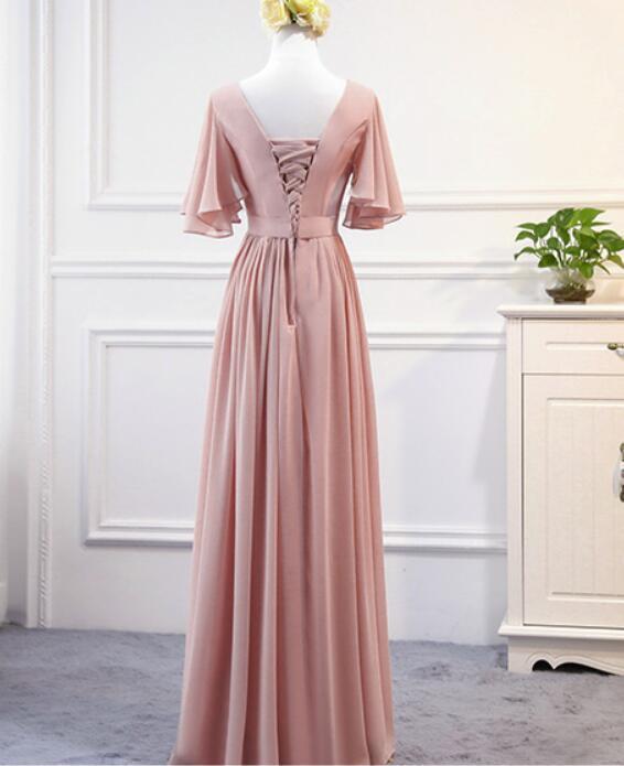 Pink Chiffon Bridesmaid Dresses , Long Prom Gowns