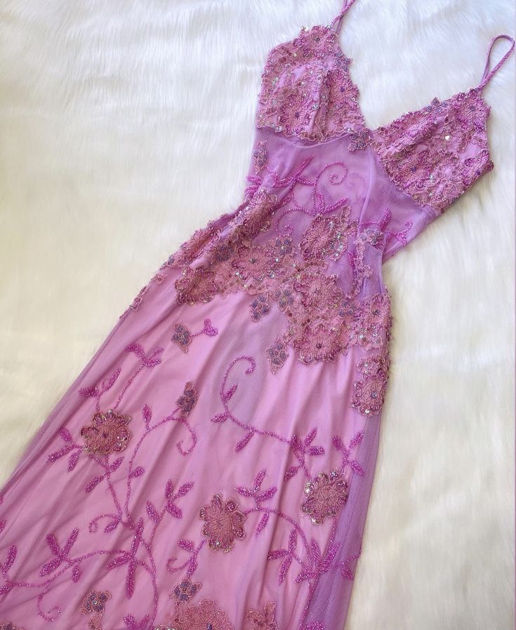 Pink Fashion Exquisite Beaded Spaghetti Strap A-Line Lace Floor Length Elegant Ball Gowns Prom Dresses