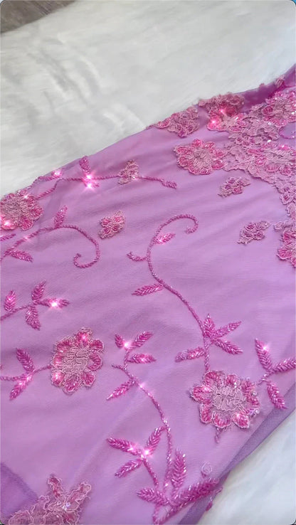 Pink Fashion Exquisite Beaded Spaghetti Strap A-Line Lace Floor Length Elegant Ball Gowns Prom Dresses