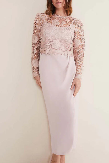 Two piece set of sheath/pillar pink mother of the bride dress