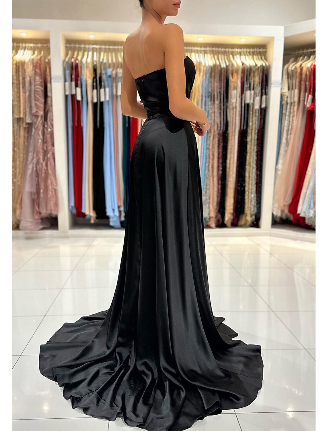 A-Line Prom Dress Christmas Red Green Dresses Empire Dress Formal Prom Sweep / Brush Train Sleeveless Sweetheart Backless with Pleats Slit 2026
