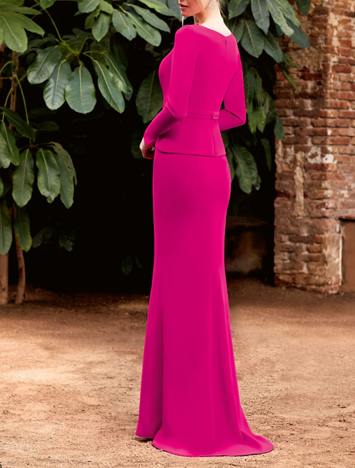 Mermaid / Trumpet Evening Gown Elegant Dress Formal Wedding Guest Court Train Long Sleeve V Neck Fabric with Ruffles 2026