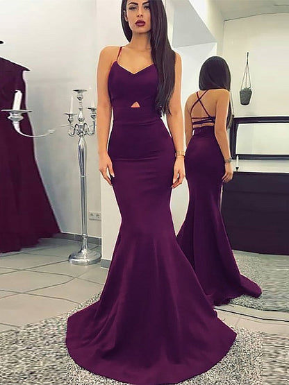 Mermaid Spaghetti Straps Sleeveless Sweep/Brush Train With Ruched Crepe Dresses