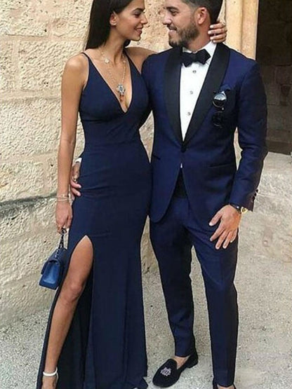 Sheath/Column Straps V-neck Sleeveless Floor-Length Crepe Dresses