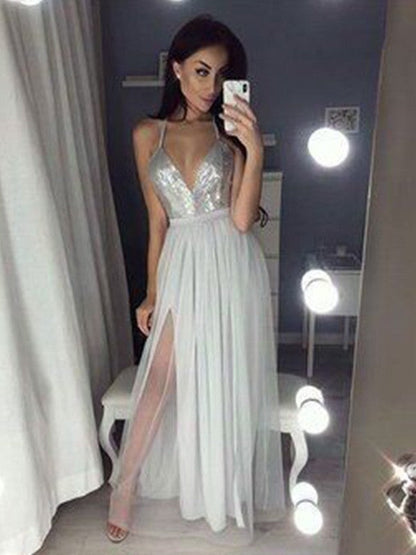 A-Line/Princess Straps V-neck Sleeveless Ruched Chiffon Beading Floor-Length Dresses