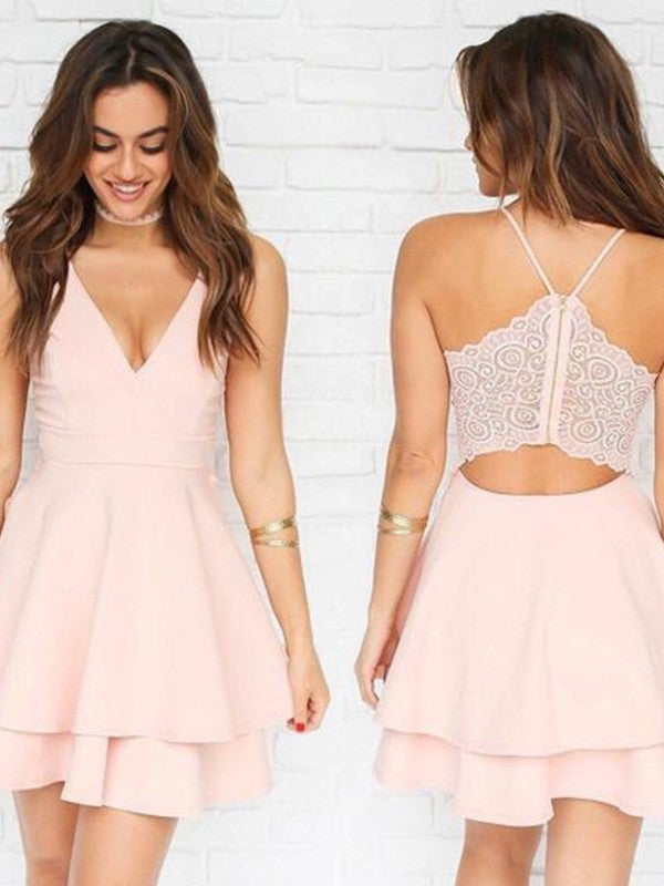 A-Line/Princess V-neck Crepe Sleeveless Pleats Short/Mini Dresses