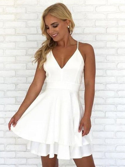 A-Line/Princess V-neck Crepe Sleeveless Pleats Short/Mini Dresses