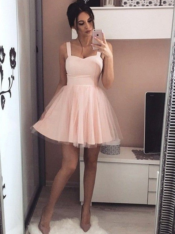A-Line/Princess Crepe Straps Sleeveless Ruched Short/Mini Dresses