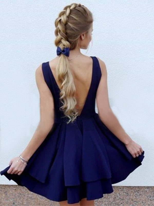 A-shaped sleeveless shoulder strap with satin layered short Homecoming Dress