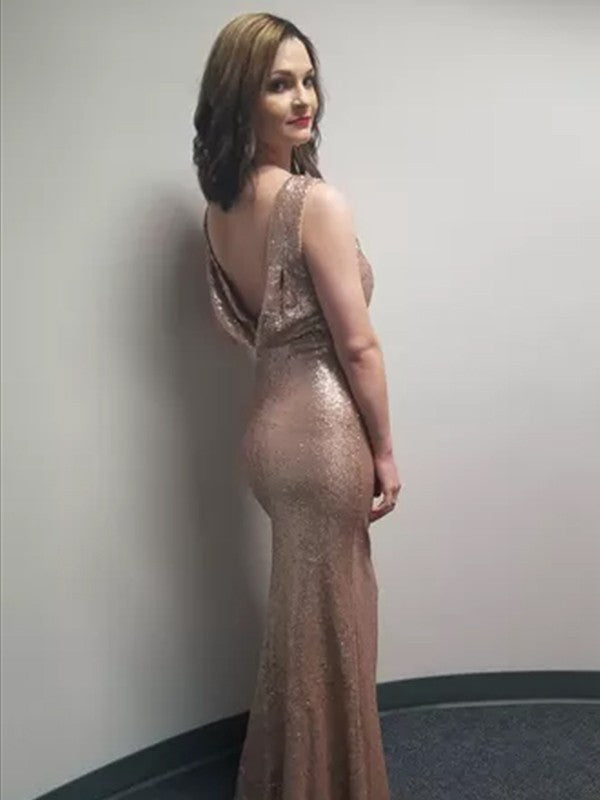 Sheath/Column Sleeveless Bateau Floor-Length Sequins Dresses