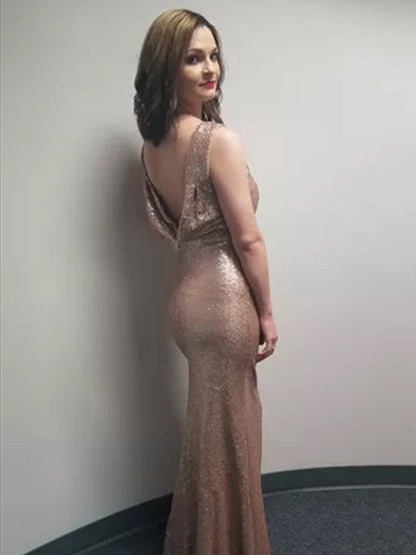 Sheath/Column Sleeveless Bateau Floor-Length Sequins Dresses