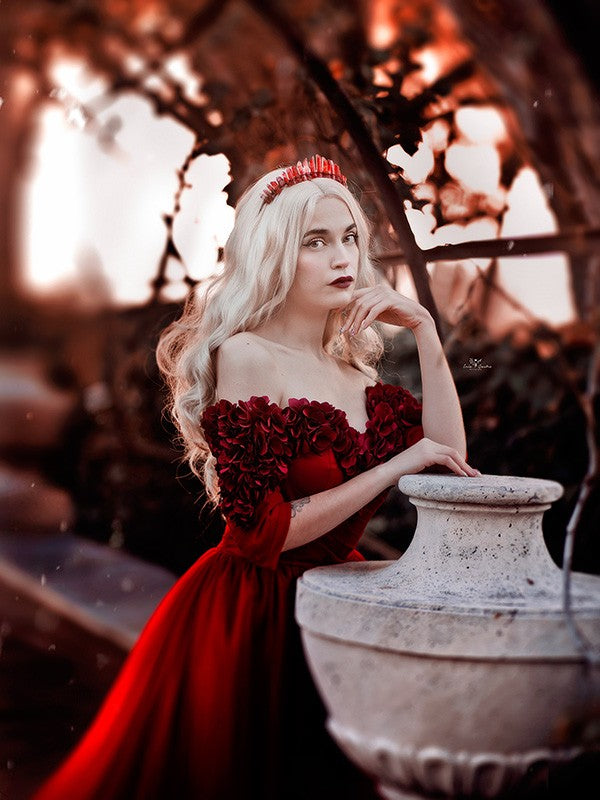 A-Line/Princess Tulle 1/2 Sleeves Hand-Made Flower Off-the-Shoulder Sweep/Brush Train Dresses
