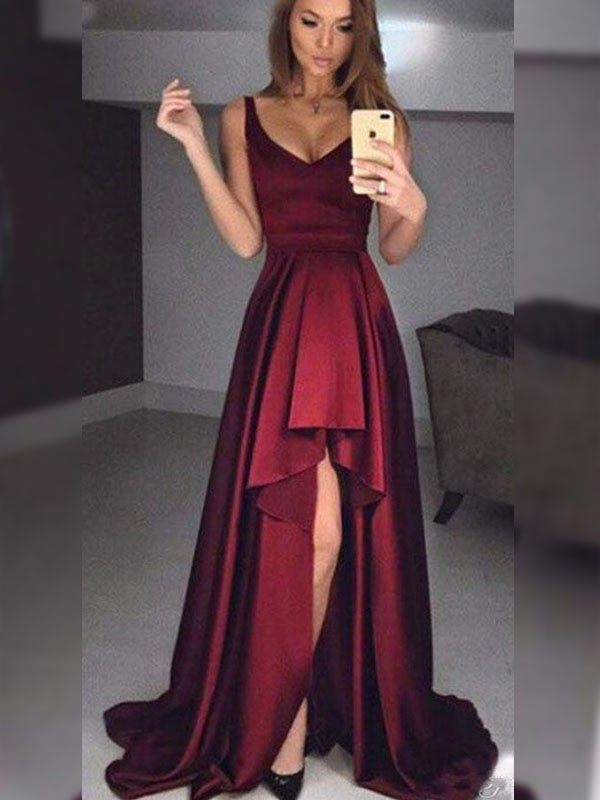 A-Line/Princess Sleeveless Straps Asymmetrical Ruffles Satin Dresses