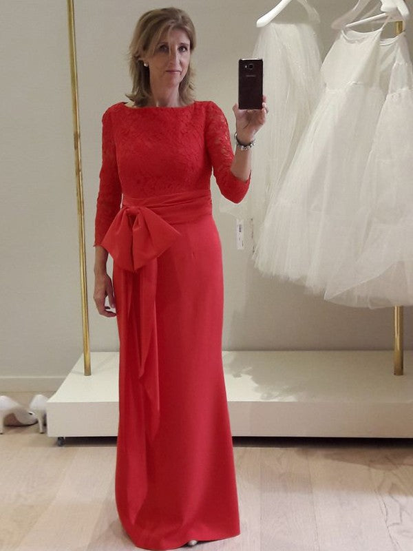 Sheath/Column Crepe Lace Scoop Long Sleeves Floor-Length Mother of the Bride Dresses