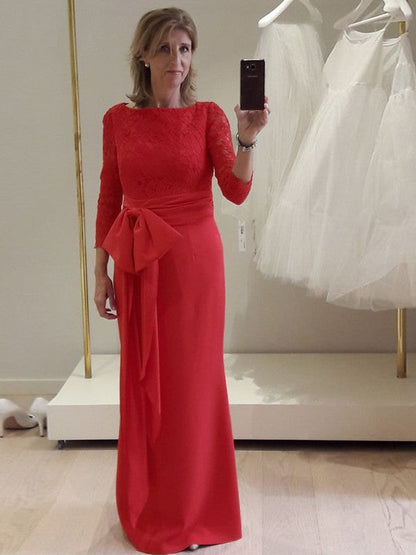 Sheath/Column Crepe Lace Scoop Long Sleeves Floor-Length Mother of the Bride Dresses