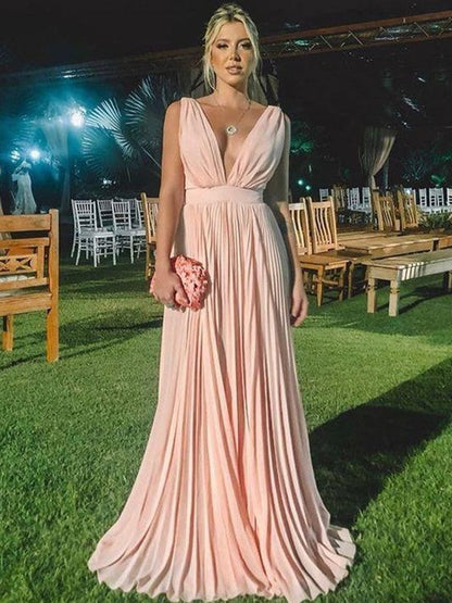 A-Line/Princess Chiffon Ruffles V-neck Sleeveless Sweep/Brush Train Mother of the Bride Dresses