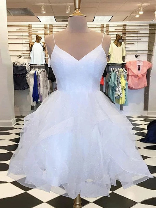 A-shaped princess sheer ruffled V-neck sleeveless short Homecoming Dress