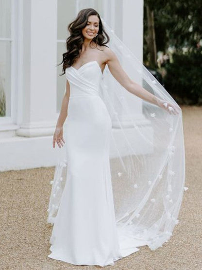 Sheath/Column Crepe Ruched Sweetheart Sleeveless Sweep/Brush Train Wedding Dresses