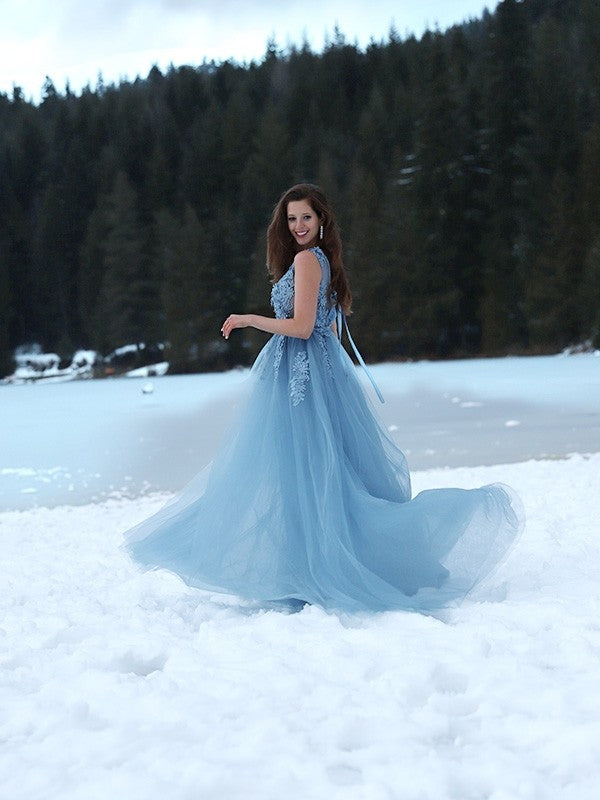 Ball Gown Applique Jewel Tulle Sleeveless Sweep/Brush Train Dresses