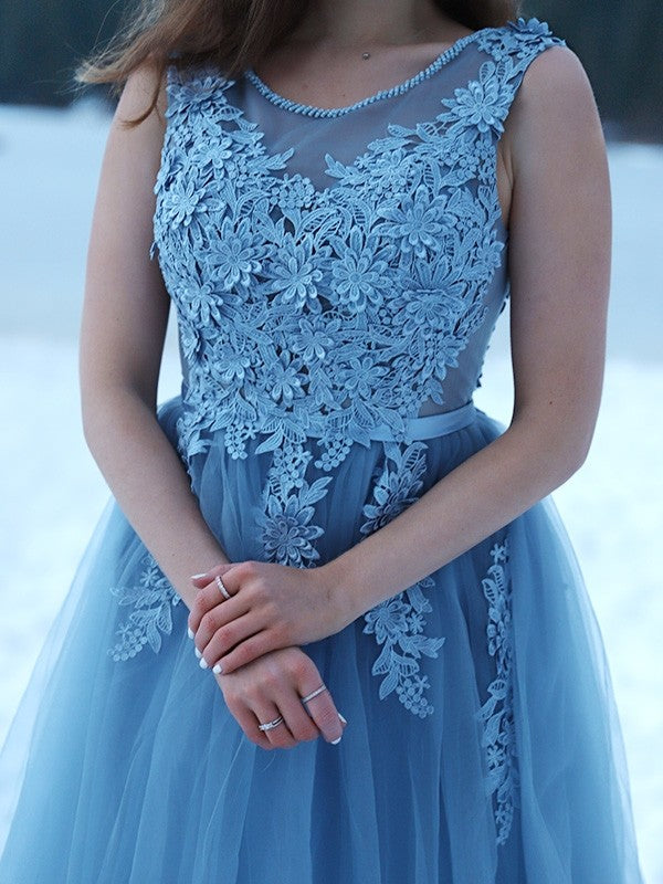Ball Gown Applique Jewel Tulle Sleeveless Sweep/Brush Train Dresses