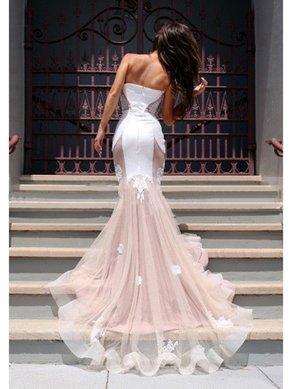 Trumpet/Mermaid Sweetheart Sleeveless Tulle Chapel Train Dresses