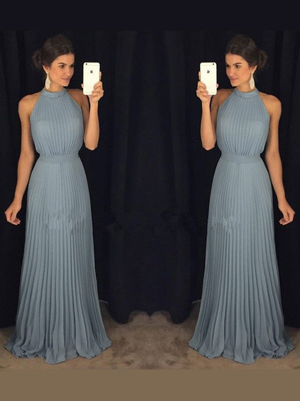 A-Line/Princess Sleeveless High Neck Pleats Floor-Length Chiffon Dresses