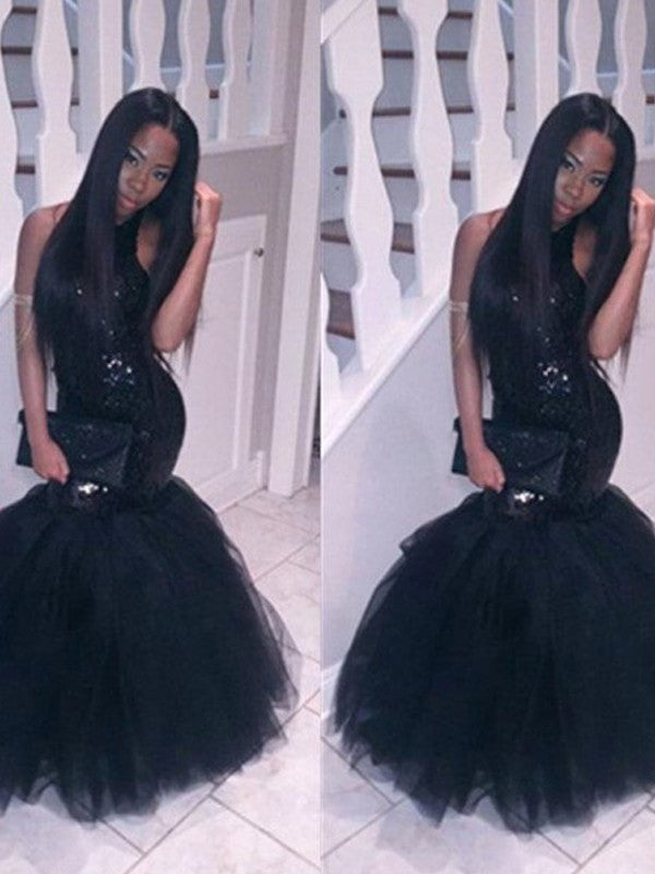 Trumpet/Mermaid Halter Sleeveless Floor-Length Sequin Sequins Dresses