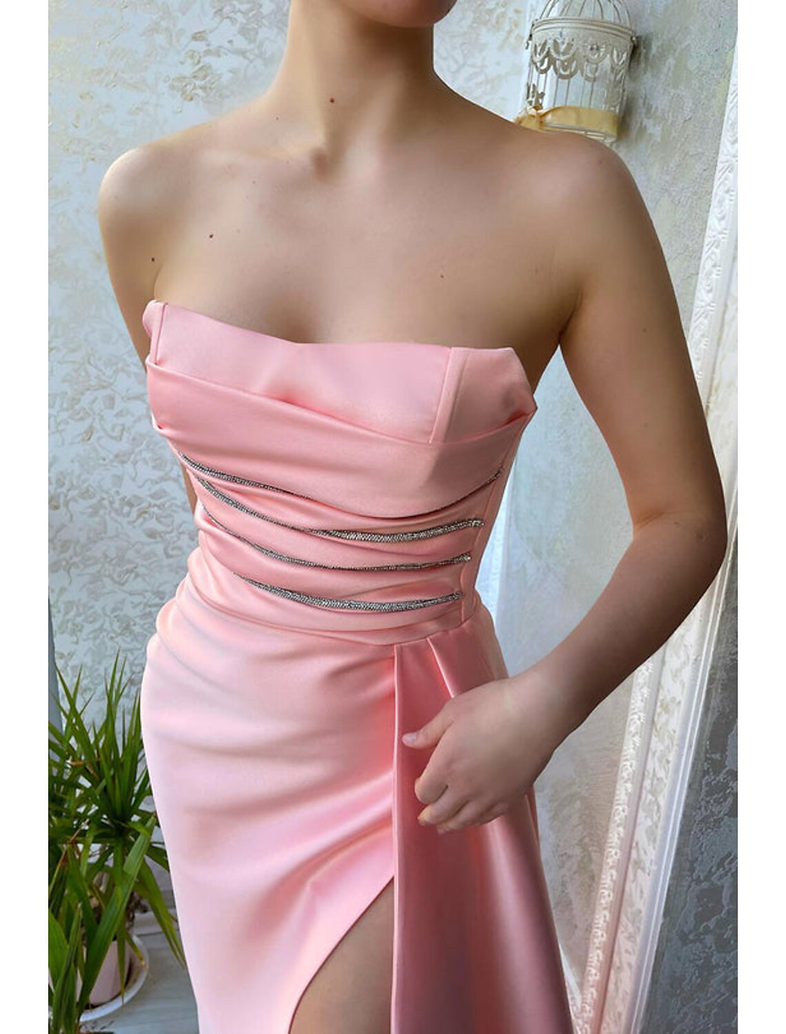Mermaid / Trumpet Evening Gown Sexy Dress Wedding Wedding Reception Court Train Sleeveless Strapless Charmeuse with Ruched Slit