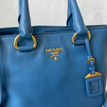 Prada Blue Leather Tote Bag