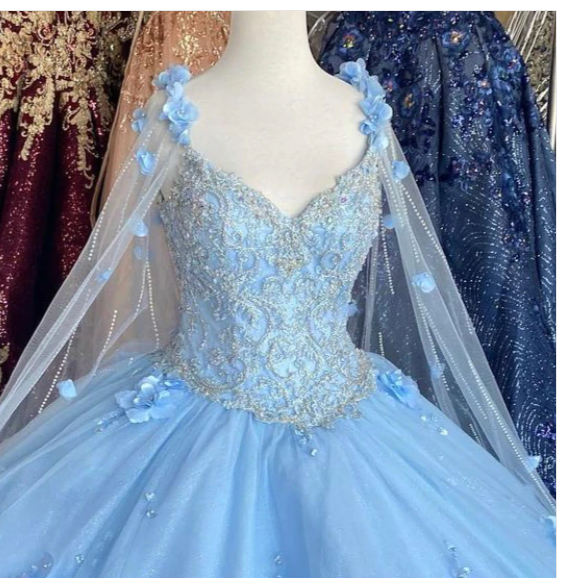 Blue flowers tulle ball gown , chic prom dress  C1805