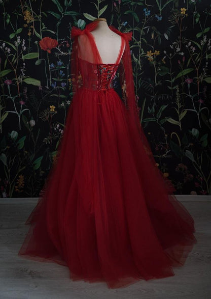 Red Prom Dress Tulle Evening Gowns C1240