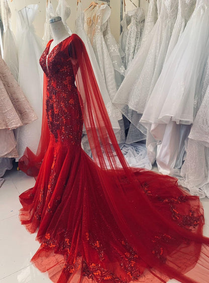 Unique Red Vintage Wedding Dress, Made to Measure Wedding Dress, Princess Bridal Gown Mermaid Prom Dress C2254