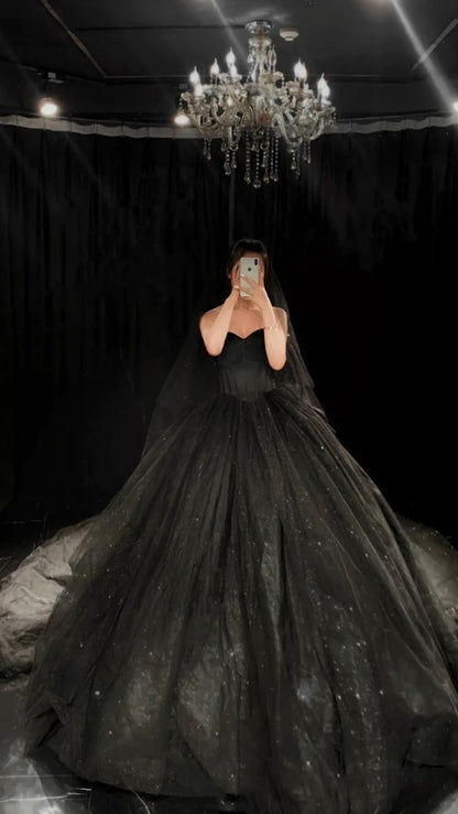 Black Corset Ball Gown Wedding Dress Gorgeously Gothic Prom Dress C2453