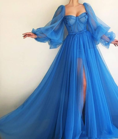 Purple Elegant Tulle Long Prom Dress Prom Gowns Prom Dresses