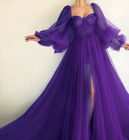 Purple Elegant Tulle Long Prom Dress Prom Gowns Prom Dresses