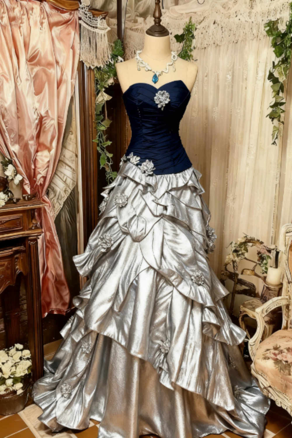 Purple Pink Blue Gradient Fashion Retro Elegant Delicate Floral Beads Sweet Elegant Long Tulle Floor Length Ball Gowns Prom Gowns