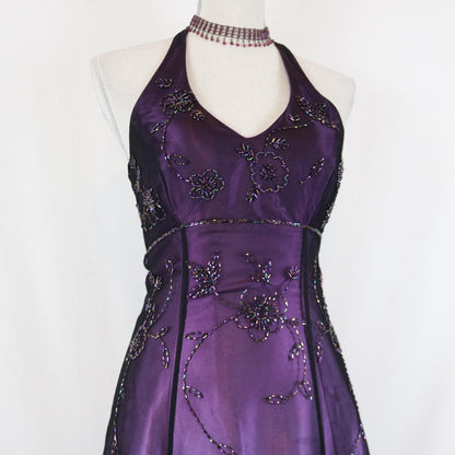 Purple Vintage Fashion Ombre Beaded Empire Waist Halter Long Elegant Prom Gowns Prom Gowns Prom Dresses