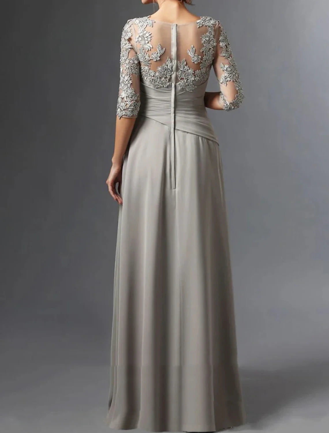 Sheath / Column Mother of the Bride Dress Wedding Guest Elegant Square Neck Floor Length Chiffon Lace Half Sleeve with Ruching