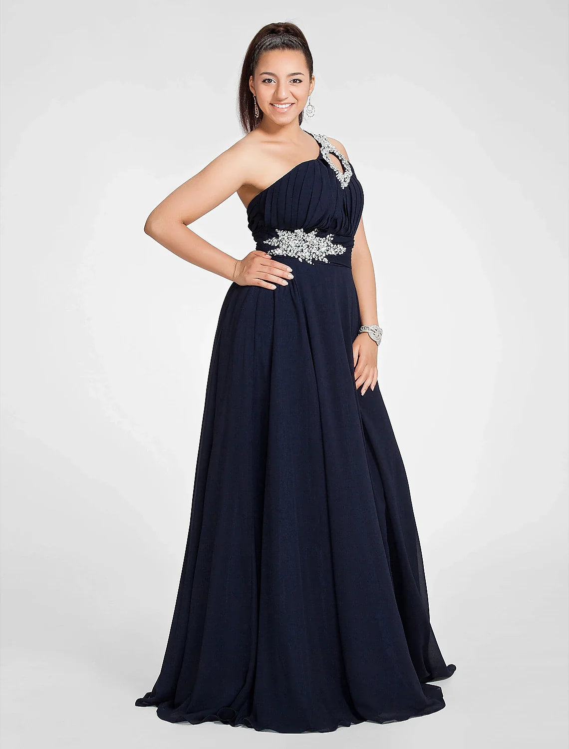 A-Line Cut Out Dress Wedding Guest Prom Sweep / Brush Train Sleeveless One Shoulder Chiffon with Ruched Beading