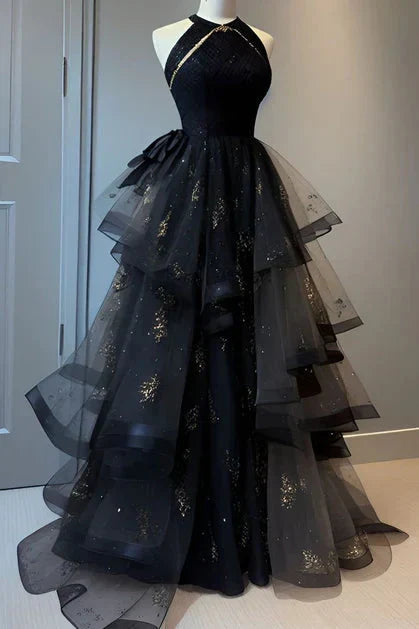 Retro Ball Gowns Scoop Neckline Black Tulle Prom Dress Prom Dress