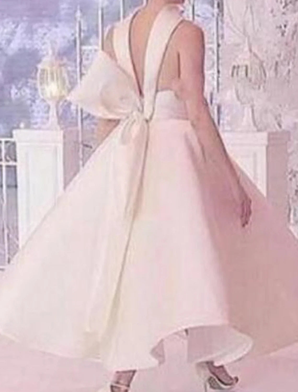 A-Line Vintage Sleeveless Halter Neck Satin with Sleek Bow(s) Ankle Length Homecoming Dress