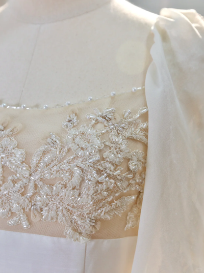 Romantic Wedding Gowns Bridal Dress A Line Square Neck Satin Wedding Dress Ivory Wedding Dresses Modest Wedding Gown