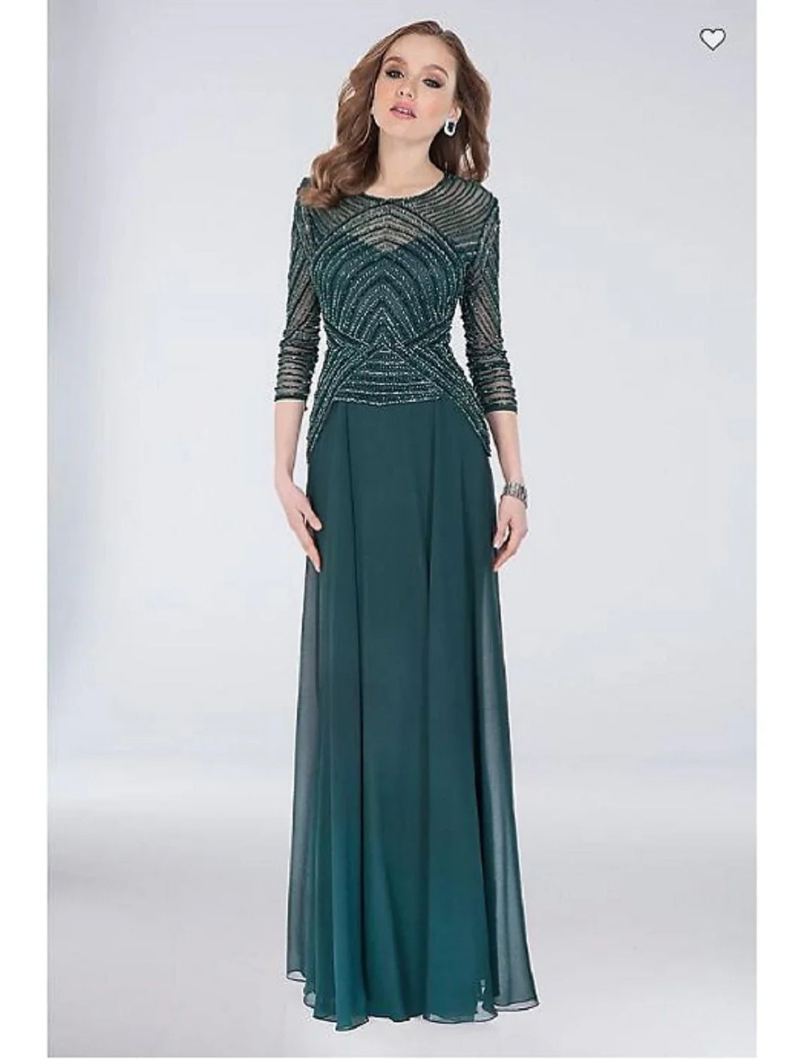 Sheath / Column Mother of the Bride Dress Formal Jewel Neck Floor Length Polyester 3/4 Length Sleeve No with Pleats Beading