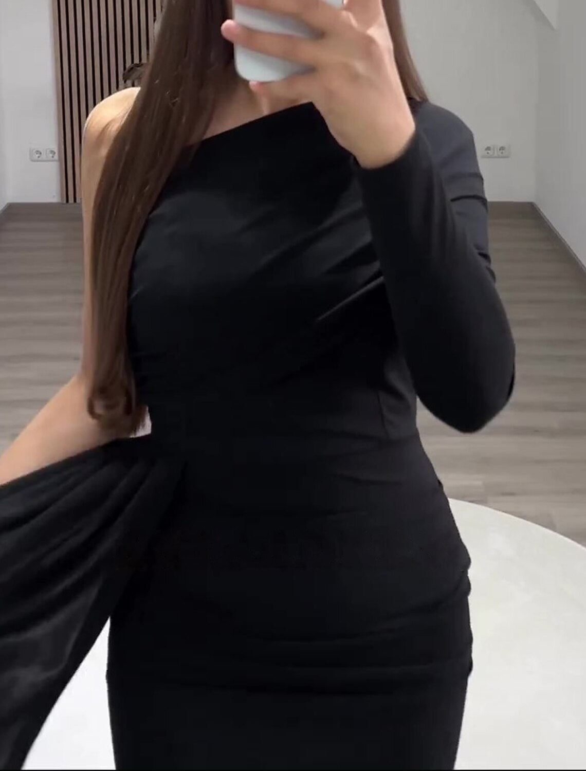 Mermaid Black Dress Evening Gown Vintage Dress Formal Masquerade Floor Length Long Sleeve One Shoulder Gothic Chiffon with Ruched